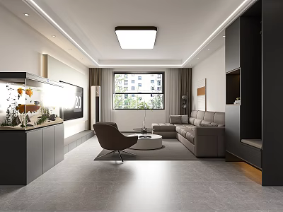 Modern Living Dining Room Interior Design With Sofa Coffee Table TV Window And Cabinets 3d model