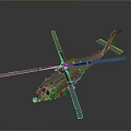 Detailed 3D Military Helicopter with Gray Fuselage and Blue Rotors