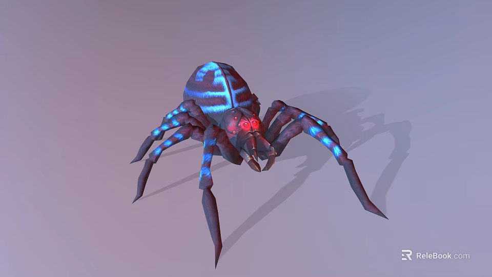 Giant Blue Striped Spider With Red Eyes And Long Legs In 3D Render 3d model 