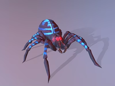 Giant Blue Striped Spider With Red Eyes And Long Legs In 3D Render 3d model