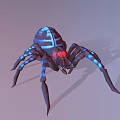 Giant Blue Striped Spider With Red Eyes And Long Legs In 3D Render