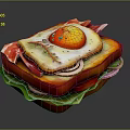 Delicious Sandwich with Fried Egg Fresh Tomato Red Onion and Crisp Lettuce on Toasted Bread