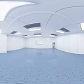 Spacious Locker Room With Blue Lockers Black Bench White Walls Ceiling Vents And Lighting