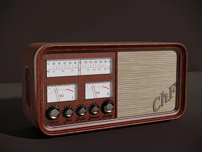 Vintage Headphone Speaker With Wooden Casing Classic Dial And Control Knobs 3d model