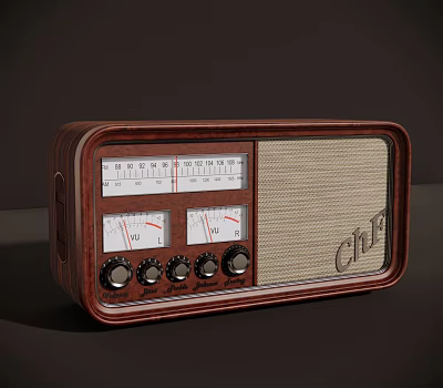 Vintage Headphone Speaker With Wooden Casing Classic Dial And Control Knobs 3d model