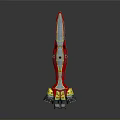 Futuristic Sci Fi Mechanical Weapon With Red Yellow Black Color And Glowing Elements