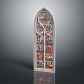 Casement Window Featuring Stained Glass Panels Vibrant Colors And Arched Top Decorative Frame
