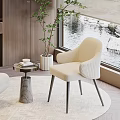 Modern Beige Chair And Table Set With Wooden Shelf Lamp Green Plant And Window View