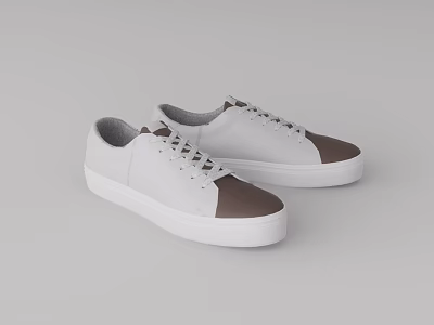 White And Brown Casual Shoes With White Soles And Lace Up Design For Daily Wear 3d model