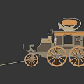 Vintage Wooden Carriage Model With Orange Wheels And Top Mounted Device