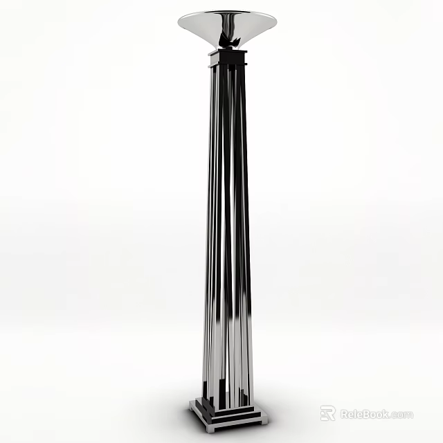 Modern Metal Floor Lamp With Sleek Vertical Lines On White Background 3d model 
