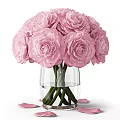 Beautiful White Roses Bouquet in Transparent Glass Vase with Green Stems