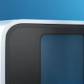 Modern Black And Silver Storage Cabinet With Four Glass Doors On Blue Background