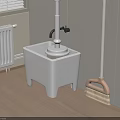 Modern Bathroom Accessories Including White Mop Sink Toilet Brush And Wooden Handle Brush