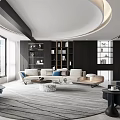 Modern Living Room Interior With Large Windows City View Sofa Coffee Table And Bookshelves