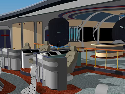 Futuristic Control Room Interior With Control Consoles Seats And Large Screens 3d model
