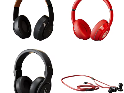 Stylish Over Ear and In Ear Headphones Black Red Wired High Quality Sound 3d model