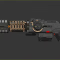 Futuristic Sci Fi Weapon With Metallic Body Blue Lights And Mechanical Details
