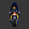 Stylish Blue Monowheel Motorcycle With Yellow Rider Riding In Futuristic Look