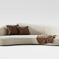 Modern Light Beige Sectional Sofa With Brown Cushions And Throw Blanket 3d model