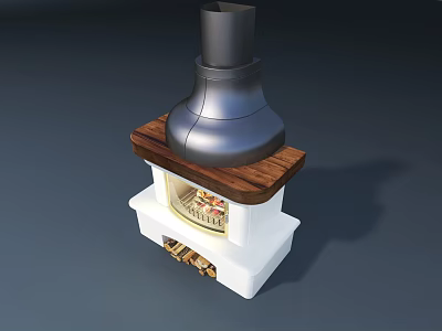 Cozy Fireplace With White Base Wooden Top And Black Chimney Featuring Burning Wood 3d model