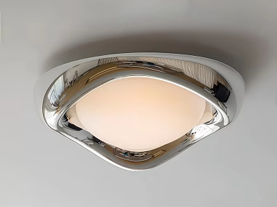 Modern Chrome Ceiling Light With Frosted Glass Shade And Sleek Curved Design 3d model