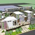 Modern Urban Commercial Complex With Glass Curtain Walls Multiple Buildings And Trees