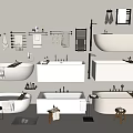 Various Modern Bathtubs Interior Design With Towels Stools And Storage Racks 3d model