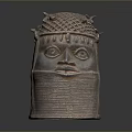 Traditional Head Sculpture Carving with Textured Surface Spiked Crown and Facial Features 3d model