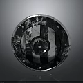 Medieval Metal Round Shield With Striped Design Riveted Edge And Textured Surface