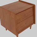 Mid Century Modern Wooden Bedside Table With Two Drawers And Brass Handles