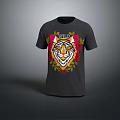 Black T-shirt Featuring Tiger Head Design With Roses And SYNDICATE Text