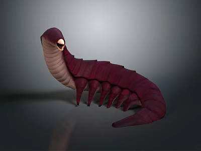 Red Worm 3D Model with Segmented Body Large Eyes Light Colored Abdomen and Multiple Legs 3d model