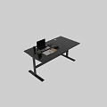 Open Laptop on Black Desk with Coffee Cup Cactus Plant Open Notebooks and Office Supplies