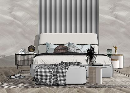 Modern background double bed 3d model