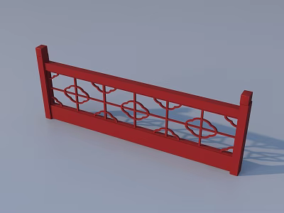 Public Facility Red Railing With Intricate Carved Patterns for Safety and Decoration 3d model