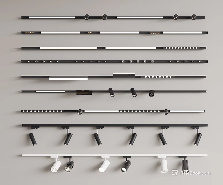 Modern LED Track Lighting With Adjustable Downlights And Spotlights For Home Office Use 3d model 