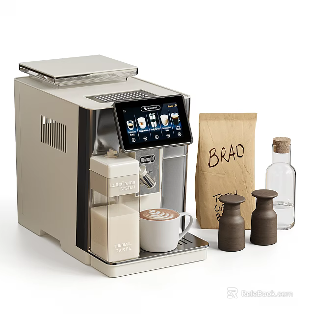 Modern Kitchen Coffee Machine with Bread Bag Coffee Cup and Condiment Jars 3d model