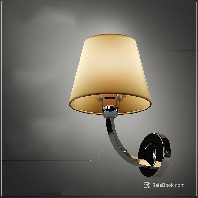 Modern Wall Lamp With Beige Fabric Lampshade And Metal Bracket Design 3d model 