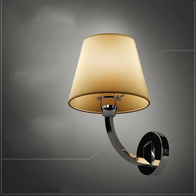 Modern Wall Lamp With Beige Fabric Lampshade And Metal Bracket Design 3d model