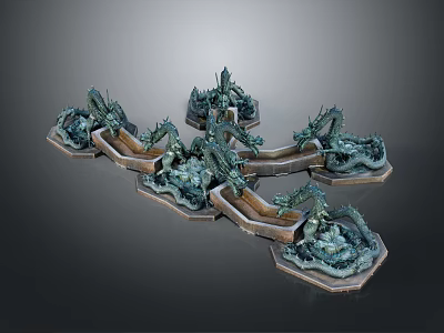 Mythical Dragon Sculptures as Decorative Art with Intricate Details on Bases 3d model
