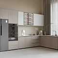 Modern Kitchen Interior Design With Light Wood And White Cabinets Refrigerator Oven Sink And Window