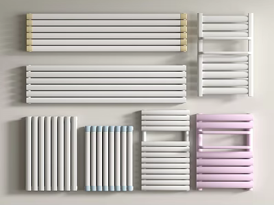 Home Heating Radiators With Various Designs White Pink And Blue Gray Styles 3d model