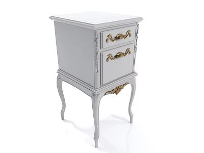 Elegant White Bedside Table With Two Drawers Gold Handles And Curved Legs 3d model