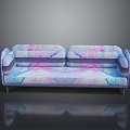 Modern Artistic Sofa with Colorful Pink Purple Blue Pattern and Purple Frame