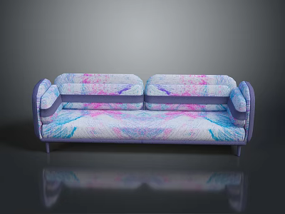 Modern Artistic Sofa with Colorful Pink Purple Blue Pattern and Purple Frame 3d model