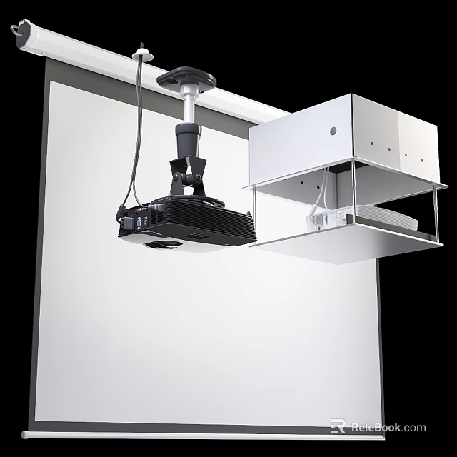 Home Appliance Projector with Ceiling Mount and White Projection Screen 3d model