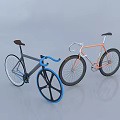 Two Stylish Bicycles With Blue And Orange Frames Brown Seats And Unique Handlebar Designs