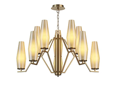 Modern Gold Metal Chandelier With Multiple Glass Shades For Elegant Home Decor 3d model