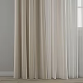 Beige And White Curtains With Sheer Panels And Tiebacks For Window Interior 3d model